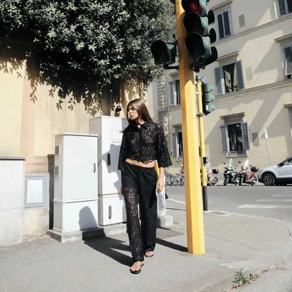 Zara Sheer Lace Black Crop Top Size XS - Picture 6 of 11